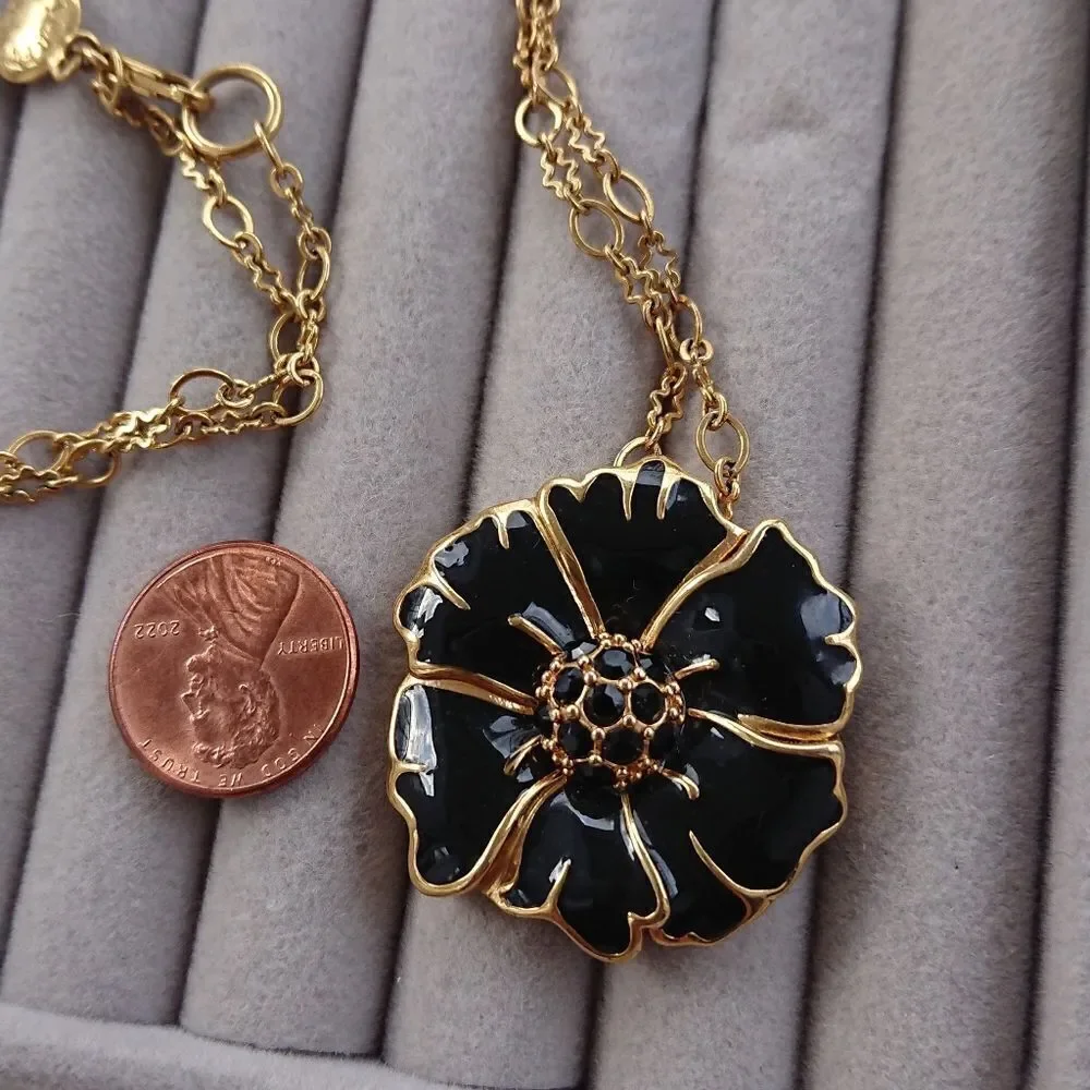 J Crew Black & Gold Flower Necklace